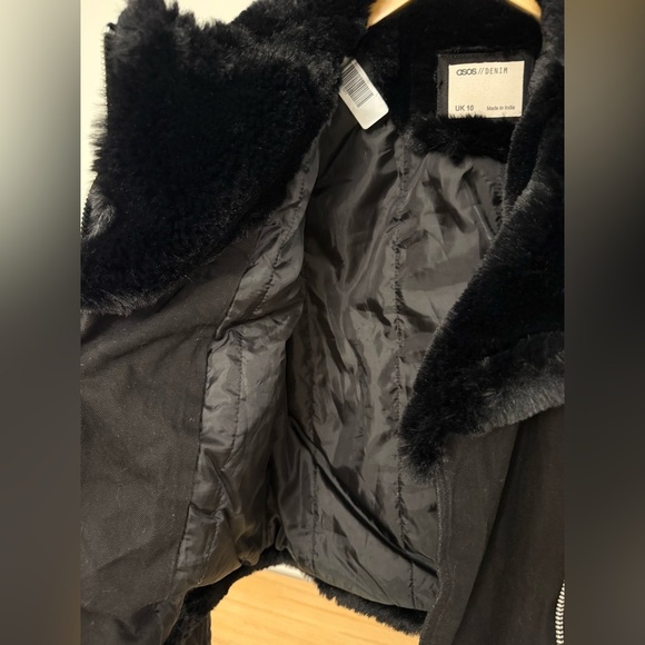 ASOS Black Denim Moto Jacket with Faux Fur Collar - Picture 6 of 11